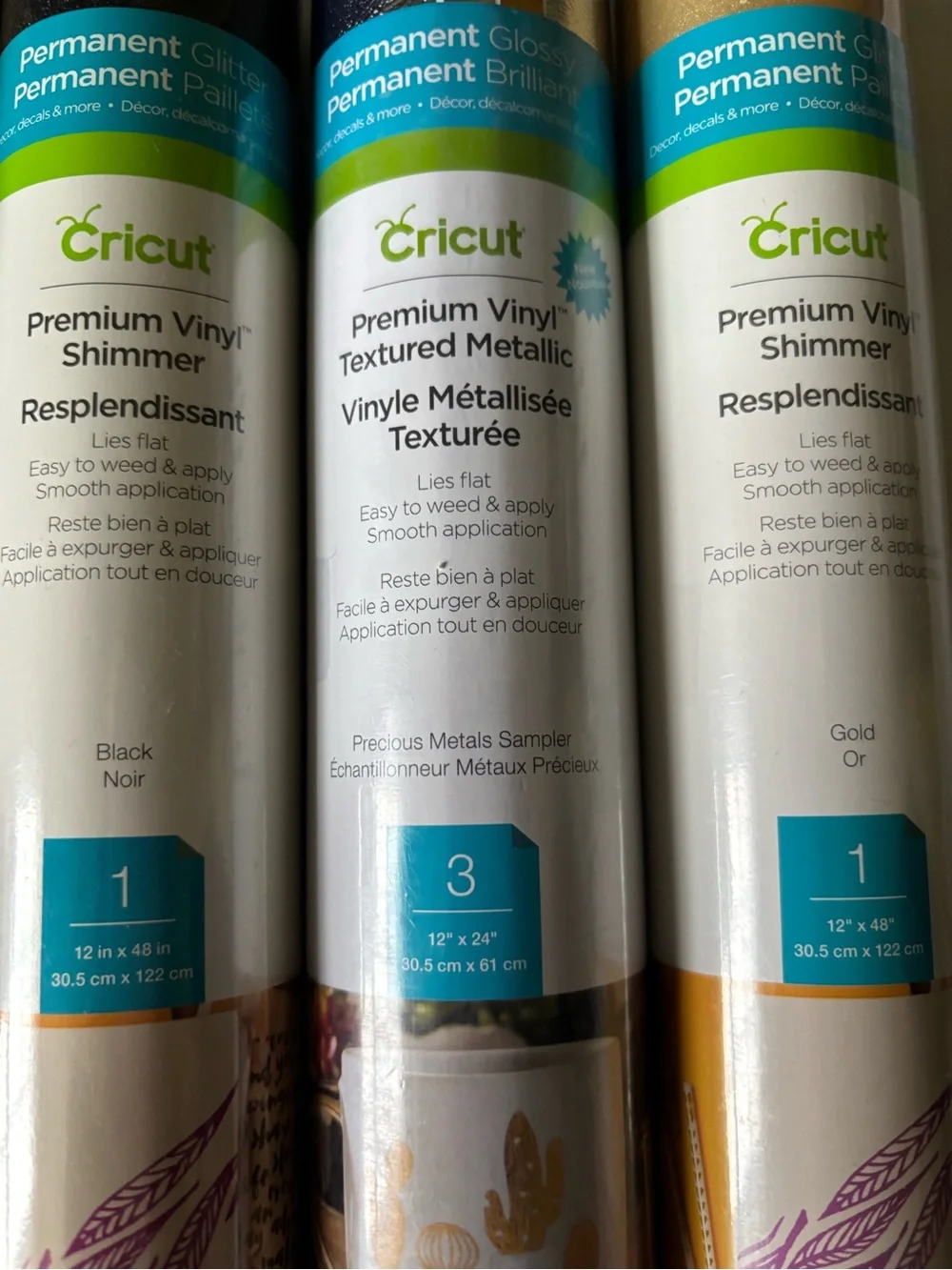 Cricut Premium Vinyl Roll Set - Pink, Black, Gold, Silver